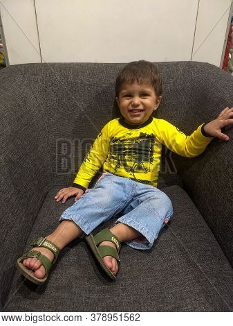 New Delhi India – March 3 2020 : 23 Month Baby Boy Outdoors In Summer - Stock Photo, Cute Boy Playin