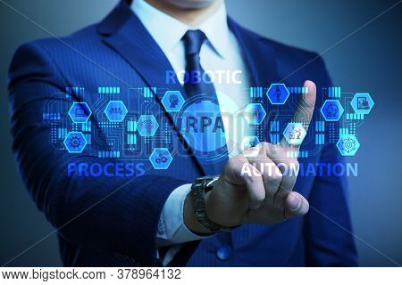 Businessman pressing buttons in RPA concept