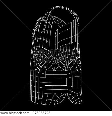 Police Flak Jacket Or Bulletproof Vest. Bullet Proof Concept. Wireframe Low Poly Mesh Vector Illustr