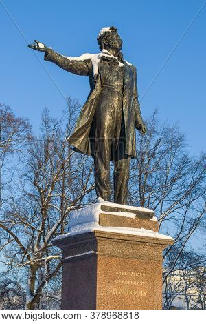Saint Petersburg, Russia - December 02, 2019: Monument To The Russian Poet Alexander Sergeyevich Pus