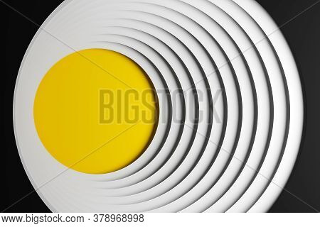 3d Illustration Volumetric Yellow And White Shipe, Ball  On A Geometric Monophonic Background. Paral
