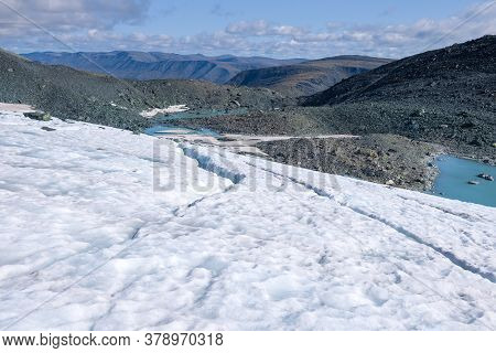 Sunny August Day On The Igan Glacier. Polar Ural, Russia