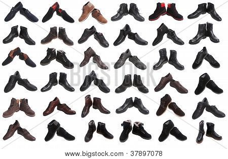 36 pairs of male shoes collage
