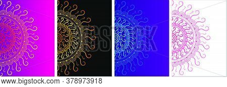 Set Of Bright Colors Mandala Gradient Pattern Background. A4, Poster, Placard, Social Media Template
