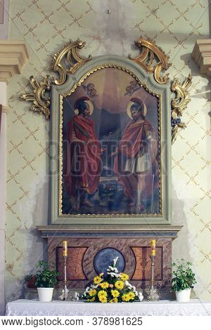 SVETI PETAR OREHOVEC, CROATIA - JUNE 26, 2013: St. Florian's altar in St. Peter's church in Sveti Petar Orehovec, Croatia