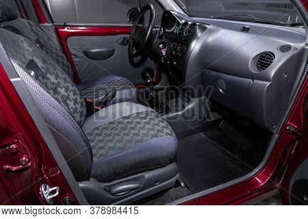 Novosibirsk/ Russia - July 27 2020: Daewoo Matiz, Luxury Car Interior - Steering Wheel, Shift Lever,
