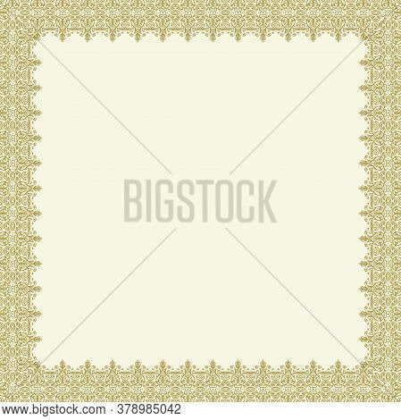 Classic Square Frame With Arabesques And Orient Giolden Elements. Abstract Ornament With Place For T