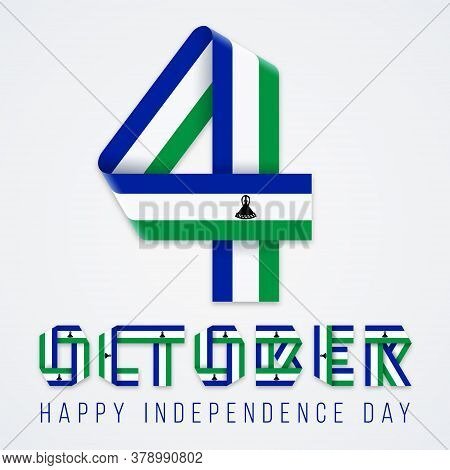 Congratulatory Design For October 4, Independence Day Of Lesotho. Text Made Of Bended Ribbons With N