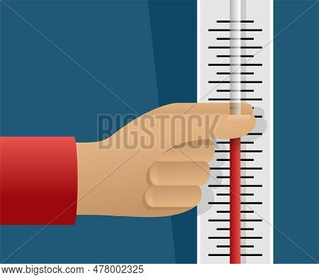 Lowering The Home Temperature For Reducing The Costs Of Heating Utilities. Hand Squeezing Thermomete