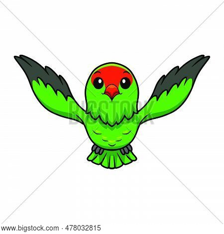 Vector Illustration Of Cute Black Winged Lovebird Cartoon Flying