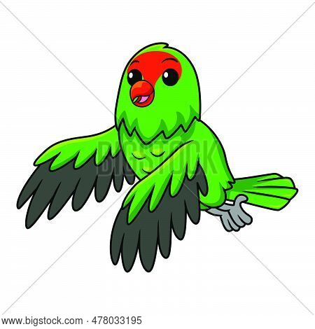 Vector Illustration Of Cute Black Winged Lovebird Cartoon Flying