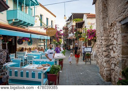 Kas, Turkey - June 7, 2023 : People On Old Street In The Kas Town. Kas Town Is Populer Tourist Attra