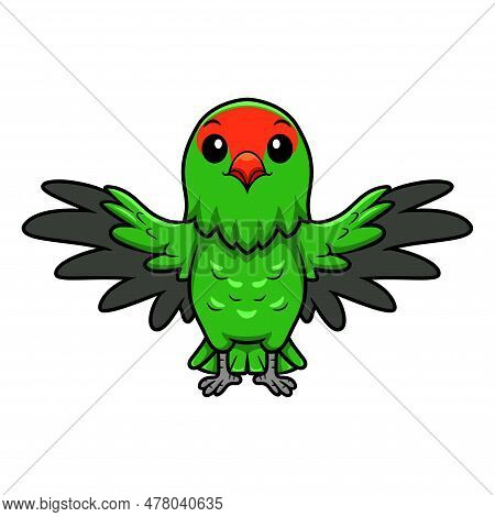 Vector Illustration Of Cute Black Winged Lovebird Cartoon Flying