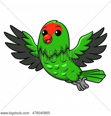 Vector Illustration Of Cute Black Winged Lovebird Cartoon Flying