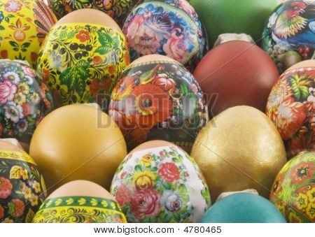 Many Decorated Different Easter Eggs Background