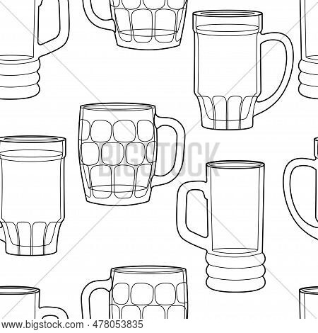 Vector Line Art Seamless Pattern Alcohol Glasses. Vector Illustration