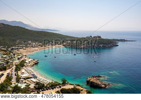 Flying A Drone Over Jali Beach, One Of The Most Beautiful Beaches Of Albanian Riviera, Albania.