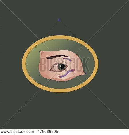 Human Eye In The Circle On The Green Background