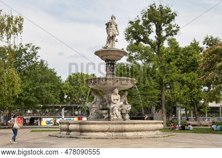 Budapest, Hungary - June 20 2018: The Danubius Fountain Located On Erzsébet Square Is One Of The Mos