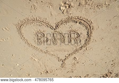 Bar Inscription On Sand. Summer Bar Inscription On Sand. Bar Inscription On Beach Sand.