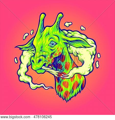Playful Giraffe Head Smoking Weed Joint Illustrations Vector Illustrations For Your Work Logo, Merch