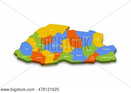 Bhutan Political Map Of Administrative Divisions - Districts. Colorful 3d Vector Map With Country Pr