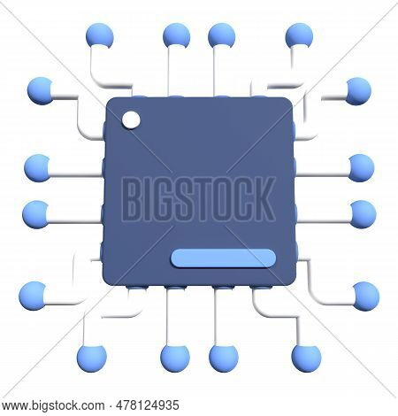 3d Render Of Microchip Or Semiconductor Chip. 3d Icon Processor Chip. Cpu Central Processor Unit Iso