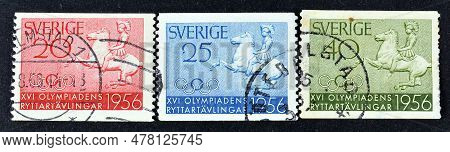Cancelled Postage Stamps Printed By Sweden, That Promote Summer Olympic Games 1956 - Melbourne, Circ