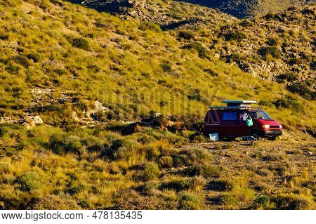 Caravan Van Camping On Nature.