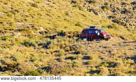 Caravan Van Camping On Nature.