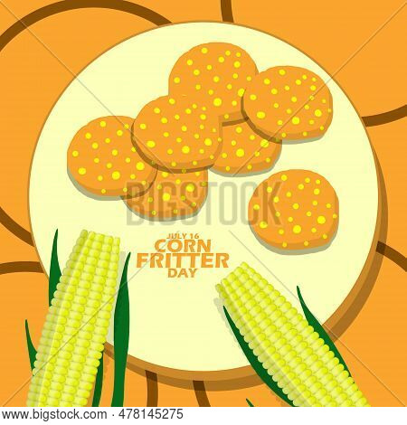 Corn Fritter Served On A Wooden Plate With Some Corn Sticks And Bold Text On Brown Background To Com