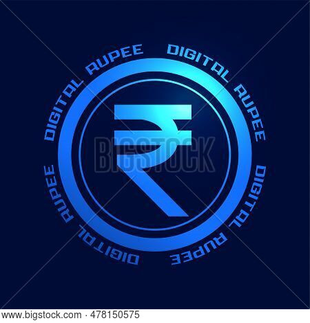 Indian Currency Digital Rupee Sign On Blue Background Vector