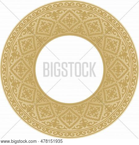 Vector Golden Round Kazakh National Ornament. Ethnic Pattern Of The Peoples Of The Great Steppe, Mon