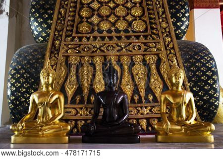 Ancient Ruin Buddha In Antique Ubosot Of Wat Pa Mok Worawihan Temple For Thai People Travelers Trave