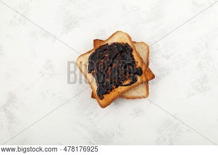 Aussie Savory Toasts For Breakfast. Vegemite Is A Very Popular Yeast Based Spread In Australia.
