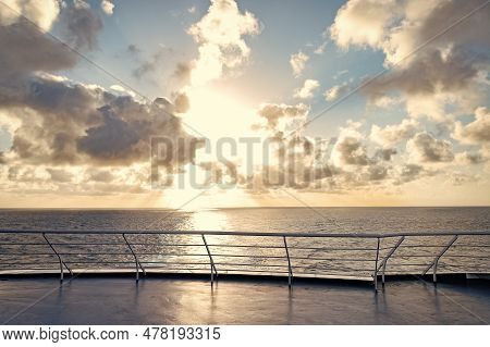 Summer Seascape From Deck. Summer Seascape Nature. Summer Seascape With Horizon.