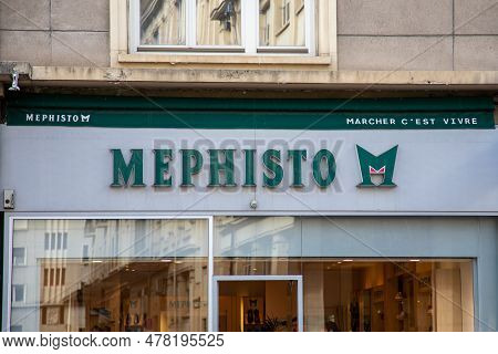 Bordeaux , Aquitaine  France - 06 22 2023 : Mephisto Logo Sign Wall Facade And Text For Store Shoes 