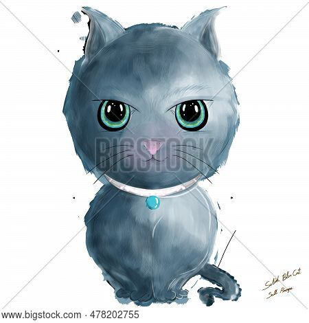 Solid Blue Cat Cute Transparent Image Cartoon Drawing And Painting