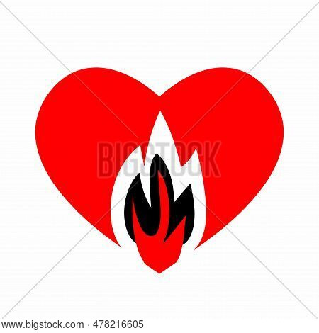 Burning Heart Flaming Heart On A White Background Concept Of The Feeling Of Love