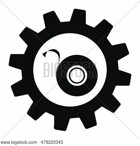 Black Insulating Tape In Gear Illustration. Flat Style