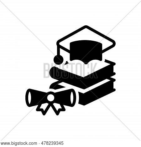 Black Solid Icon For Academic Educational Instructional Scholastic Pedagogical Collegiate Degree Boo