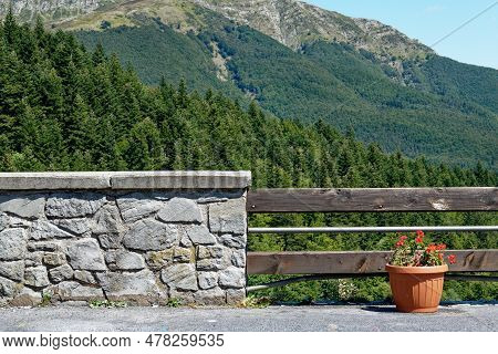 View From Abetone Village Of Mountain Landscape With Fir Forest In Summer . Tuscany, Italy