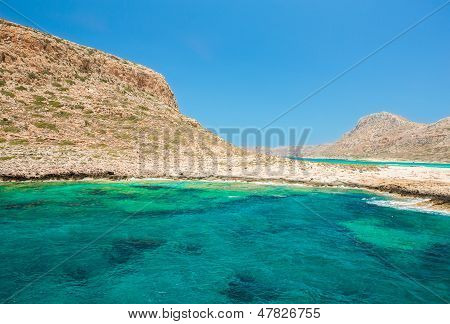 Balos Beach. View From Gramvousa Island, Crete In Greece.magical Turquoise Waters, Lagoons, Beaches