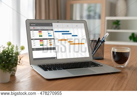 Project Planning Software For Modish Business Project Management On The Computer Screen Showing Time