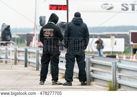 Finowfurt, Germany - May 06, 2023: Security Guard On The Pitlane. Race Festival 2023. Season Opening