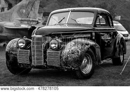 Finowfurt, Germany - May 06, 2023: The Full-size Car Oldsmobile 66 Special Business Coupe, 1939. Bla