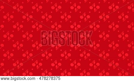 Red Cherry With Stalk And Leaf Seamless Pattern On Red Background