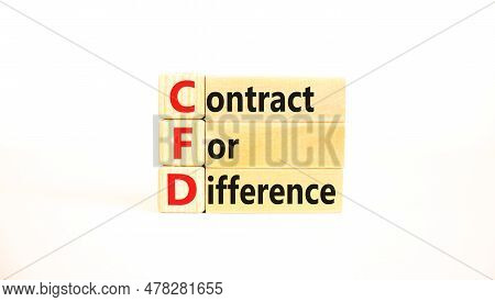 Cfd Symbol. Concept Words Cfd Contract Of Difference On Beautiful Wooden Block. Beautiful White Tabl