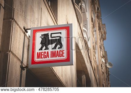 Bucharest, Romania - March 15, 2023: Mega Image Logo In Front Of A Local Supermarket In Bucharest. P
