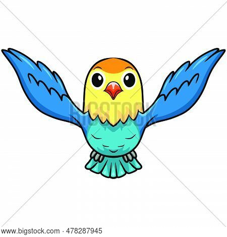 Vector Illustration Of Cute Parblue Opaline Lovebird Cartoon Flying